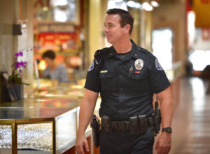 Commander Bill Collins of the Westminster Police Department   walks through Phước Lộc Thọ (Phuc Loc Tho) known in English as Asian Garden Mall, the first Vietnamese-American business center in Little Saigon, as he connects with the people who work and visit the community.