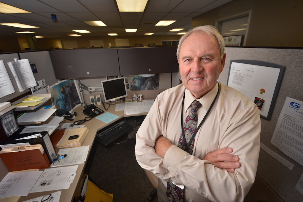 Bob Romaine in his cubicle at the Garden Grove PD. Photos: Steven Georges