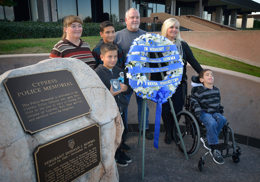 Cypress holds a memorial to honor Cypress Police Sgt. Donald Sowma, the only Cypress officer to be killed in the line of duty, on the anniversary of his death and unveil a new police shield with Sowma’s shield number that Cypress' honor guard will wear to  commemorate his death.