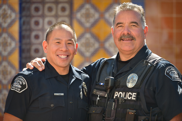 Corporal John DeCaprio of the Fullerton Police, right, with his partner of 3-years Officer Cary Tong. Photo by Steven Georges/Behind the Badge OC