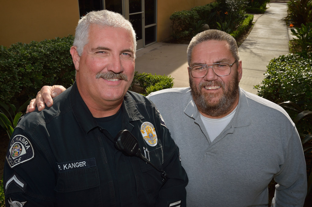 Senior Officer Richard Kanger, left, and Reserve Officer Larry Benoit, both of the La Habra Police Department, were honored for their years of service by the CHP Border Division. Kanger is retiring with 30 years of service and Benoit is retired after 36 years. Photo by Steven Georges/Behind the Badge OC