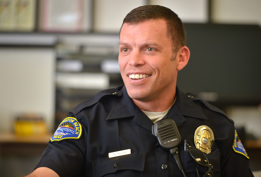 School Resource Officer Derek Young of the Huntington Beach Police Department talks about his experiences on the job dealing with school kids. Photo by Steven Georges/Behind the Badge OC