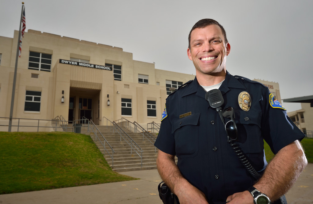 School Resource Officer Derek Young of the Huntington Beach Police Department at Dwyer Middle School. Photo by Steven Georges/Behind the Badge OC
