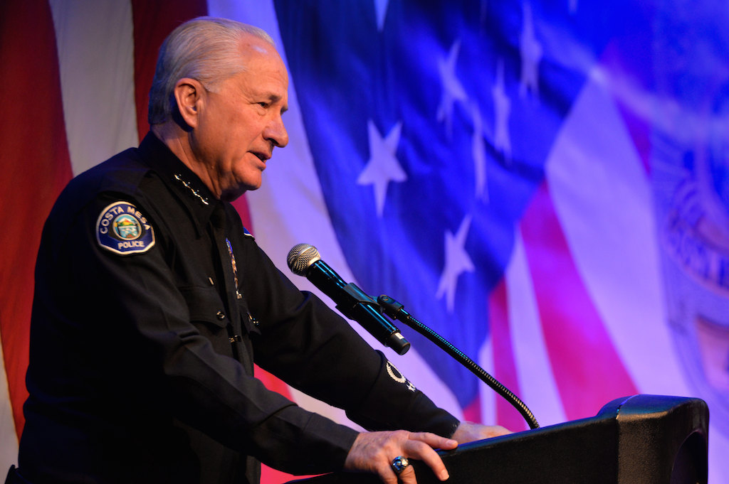 Costa Mesa Interim Police Chief Ron Lowenberg gives the Chief’s Message during Costa Mesa’s Employee Recognition Ceremony. Photo by Steven Georges/Behind the Badge OC