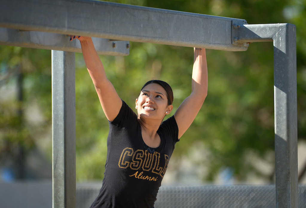 Natalie Garcia, 23 of Garden Grove, runs through Garden Grove PD’s physical agility test at the Orange County Sheriff's Regional Training Academy in Tustin. Photo by Steven Georges/Behind the Badge OC