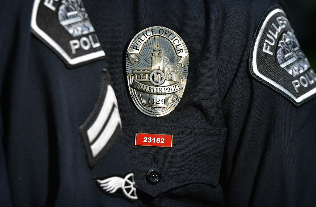 The red “23152” badge worn by Fullerton PD Corp. Ryan Warner and Officer Timothy Giber refers to California Vehicle Code 23152 Driving Under the Influence. Photo by Steven Georges/Behind the Badge OC