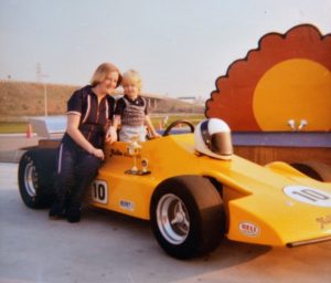 Sherry Hess with her 3-year-old son Daniel in 1976 at the Malibu Grand Prix Track by Anaheim Stadium. Family Photo