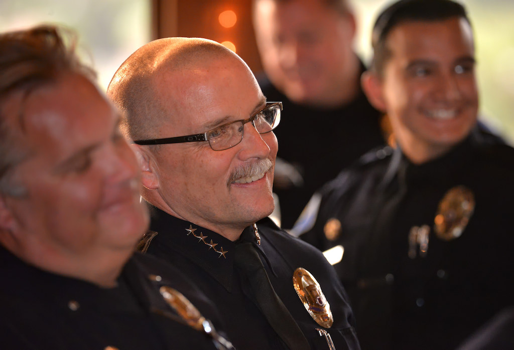 Garden Grove Police Chief Todd Elgin talks to explorers about honesty and integrity during the keynote speech for the Garden Grove Police Explorer Post 1020 Awards Banquet. Photo by Steven Georges/Behind the Badge OC