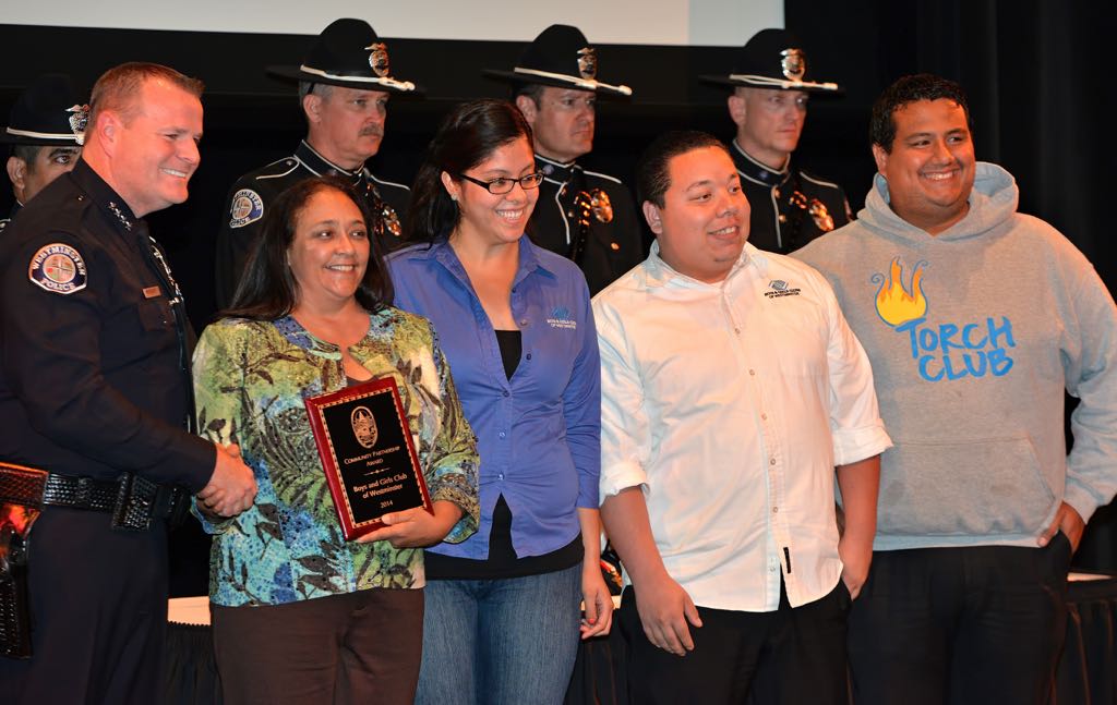 The Boys & Girls Club of Westminster receive the Community Partnership Award during the 2014 Westminster PD Awards Ceremony. Photo by Steven Georges/Behind the Badge OC