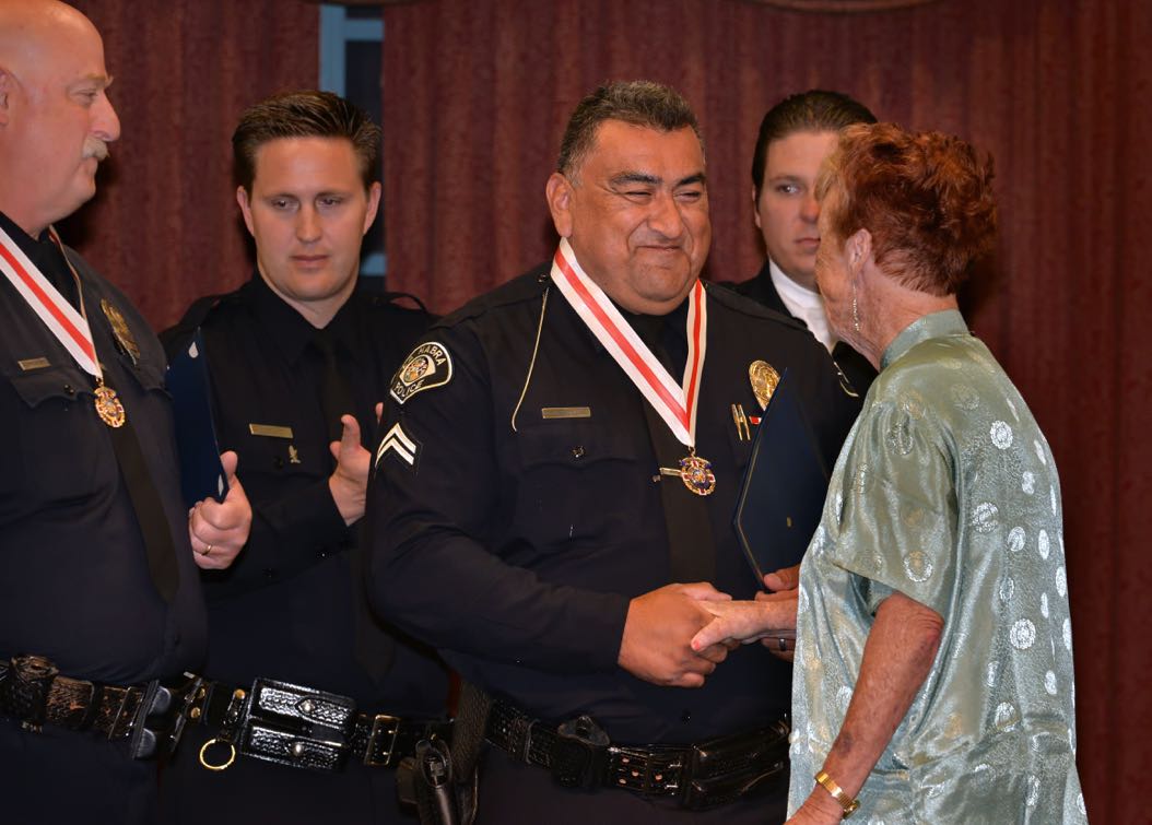 Cpl. Victor Rubalcava receives the Lifesaving Medal during the La Habra Police Department Awards & Commendations Ceremony. Photo by Steven Georges/Behind the Badge OC