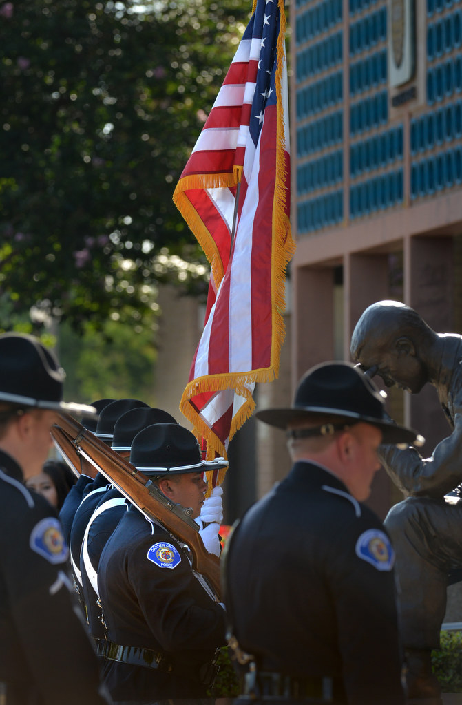 The Garden Grove Police Department Honor Guard brings in the flags at the start of Garden Grove PD’s 28th Annual “Call to Duty” Memorial Service. Photo by Steven Georges/Behind the Badge OC