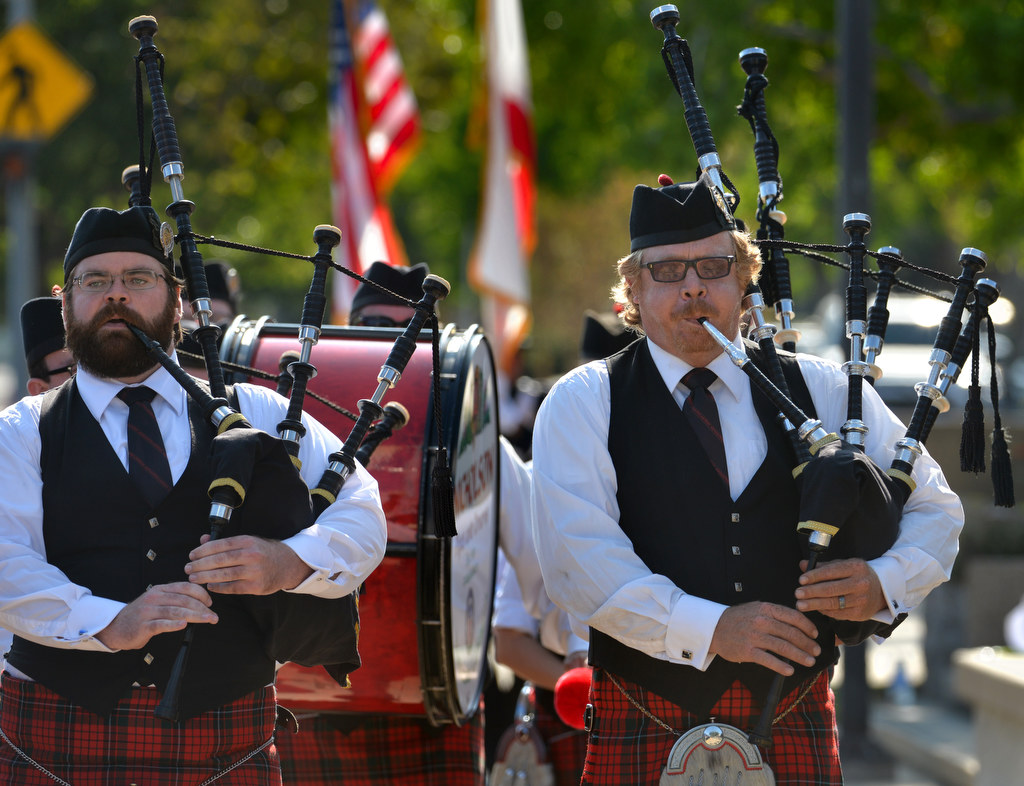 The Nicholson Pipes and Drums lead in the color guard at the start of Garden Grove PD’s 28th Annual “Call to Duty” Memorial Service. Photo by Steven Georges/Behind the Badge OC