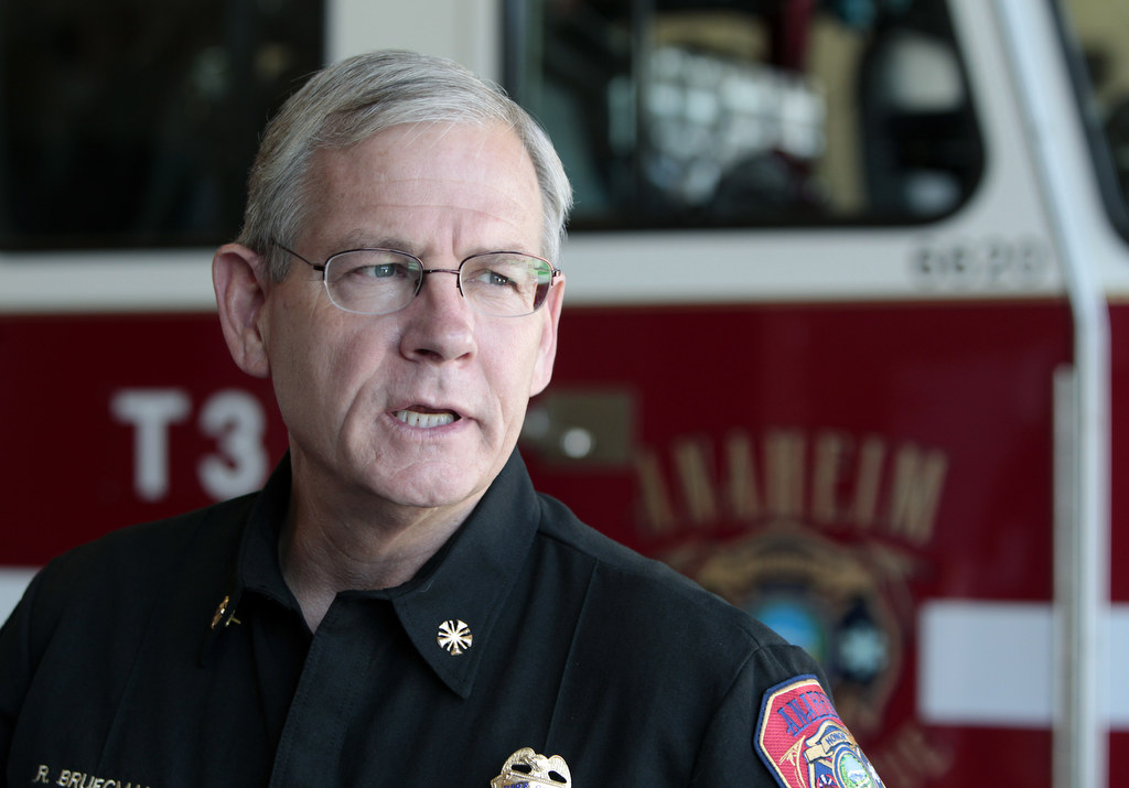 Anaheim Fire Chief Randy Bruegman discusses the city's new  ordinance that allows residents to use fireworks for 4th of July celebrations. Photo by Christine Cotter/Behind the Badge OC
