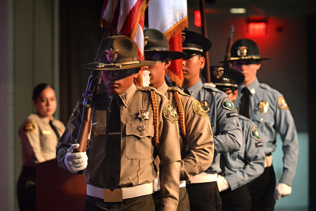 The OCLEEAA Honor Guard presents the colors at the start of the 2015 Orange County Law Enforcement Explorer Advisors Association Gold Awards Dinner. Photo by Steven Georges/Behind the Badge OC