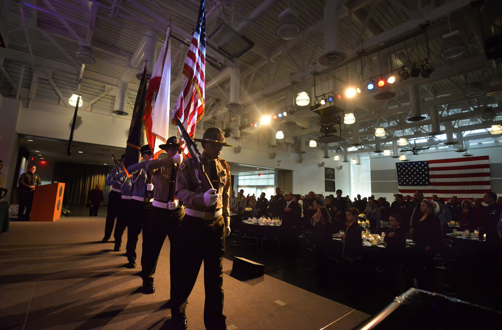 The OCLEEAA Honor Guard presents the colors at the start of the 2015 Orange County Law Enforcement Explorer Advisors Association Gold Awards Dinner. Photo by Steven Georges/Behind the Badge OC