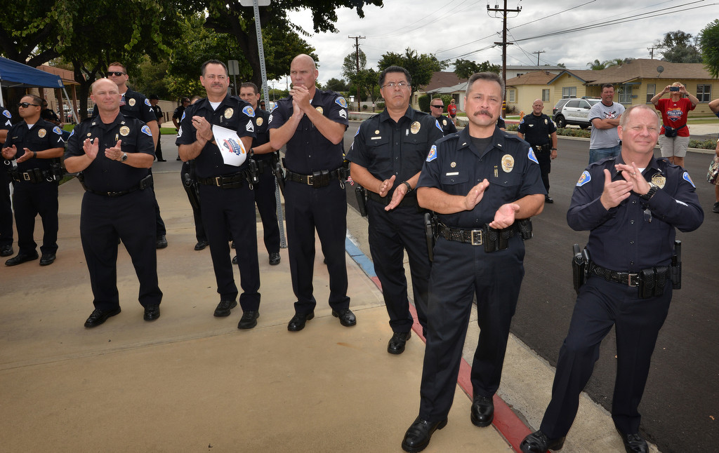 Garden Grove PD Officers show their support during a ceremony for the Special Olympics Law Enforcement Torch Run Final Leg at Garden Grove Police headquarters. Photo by Steven Georges/Behind the Badge OC