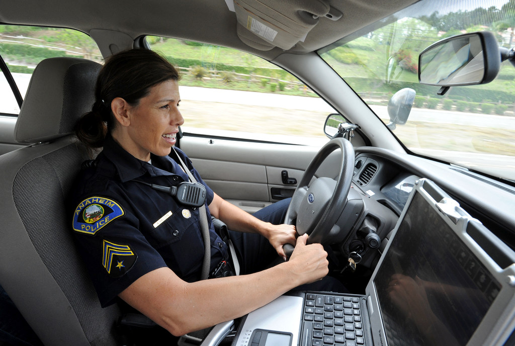 Alisha Halczyn, of the Anaheim Police Department, drives on patrol in Anaheim Hills, Calif., on Monday, July 20, 2015. Photo by Carlos Delgado  /  Behind the Badge OC