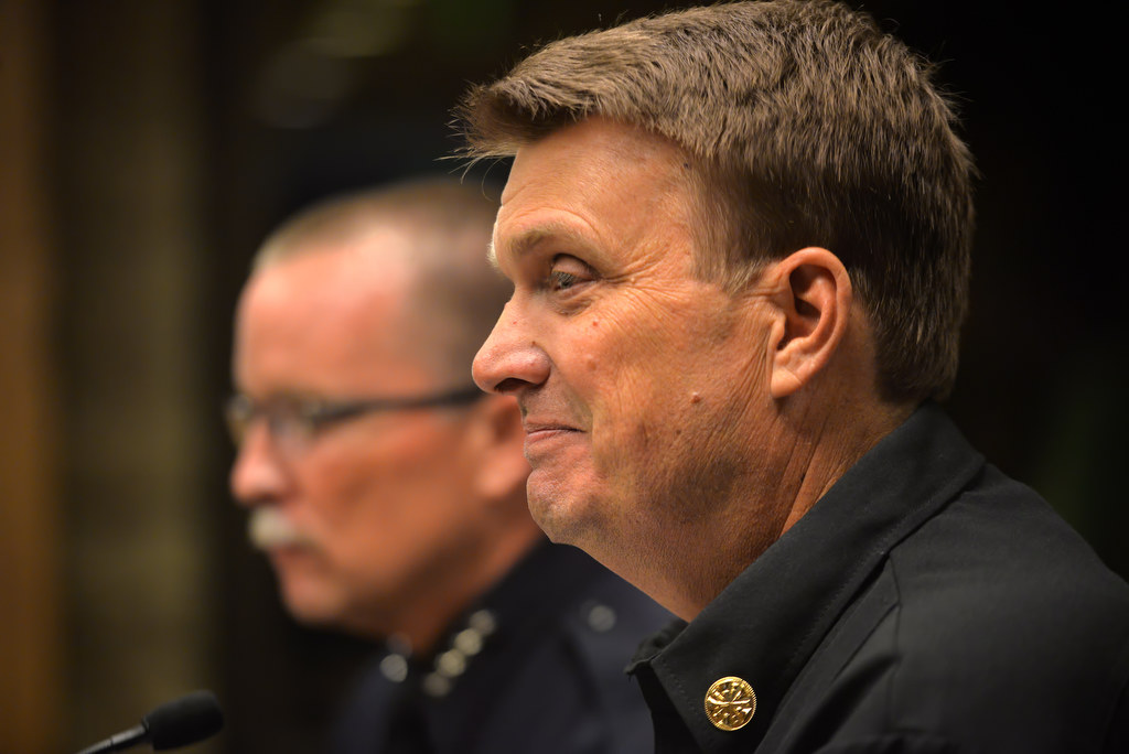 Garden Grove Fire Chief Tom Schultz talks to the Garden Grove City Council about the July 4th Public Safety Enforcement. Photo by Steven Georges/Behind the Badge OC