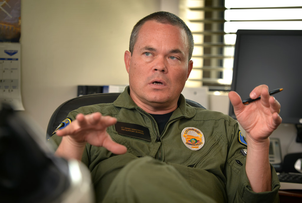 Lt. David Vangsness, helicopter pilot for the Anaheim PD, talks about his experiences with Anaheim PD’s Air Support Bureau. Photo by Steven Georges/Behind the Badge OC