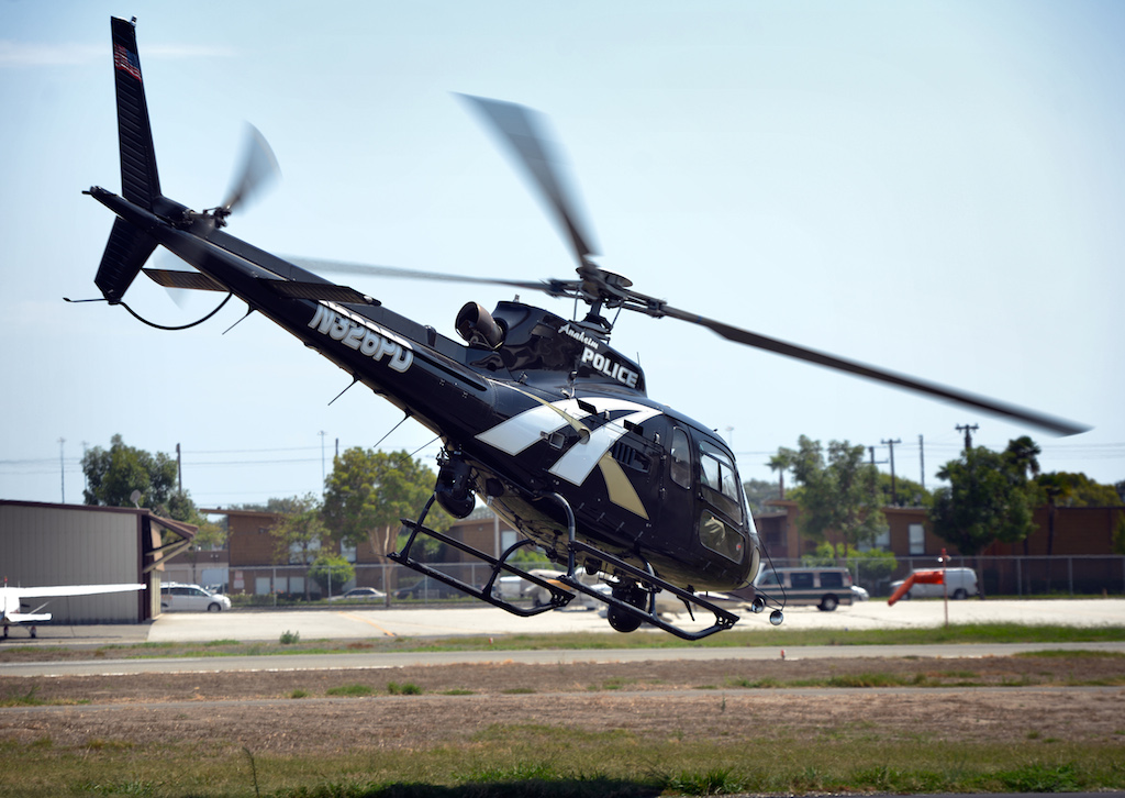 Anaheim PD’s Air Support Bureau helicopter Angel takes off from Fullerton Airport. Photo by Steven Georges/Behind the Badge OC