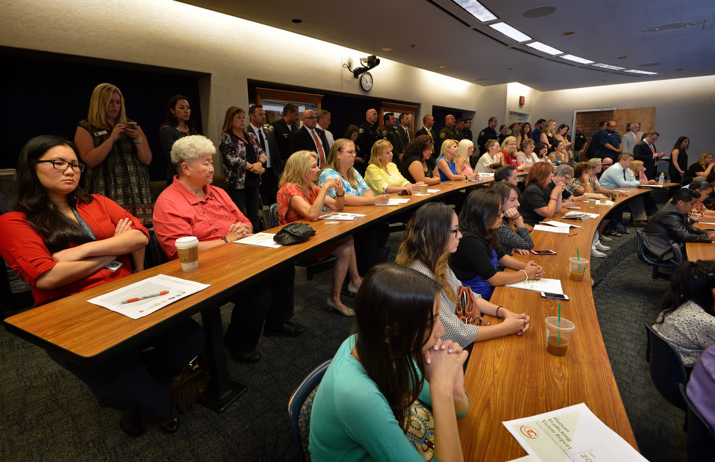 Standing room only for those attending a press conference on human trafficking at the Anaheim PD. Photo by Steven Georges/Behind the Badge OC