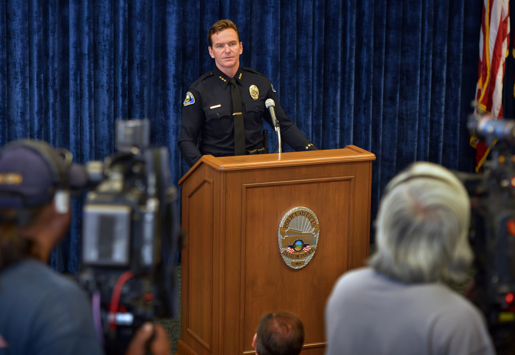 Anaheim Deputy Chief Julian Harvey holds a press conference at the Anaheim PD on human trafficking (sex and labor trafficking) and their work with the Orange County Human Trafficking Task Force. Photo by Steven Georges/Behind the Badge OC
