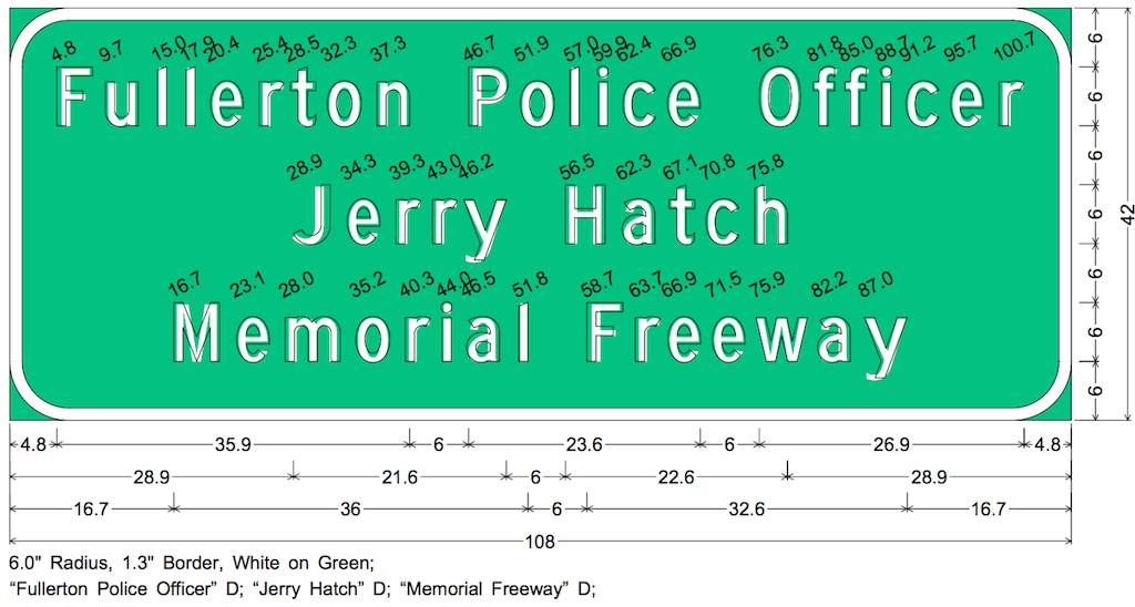 A Caltrans schematic rendering of Hatch's sign. Courtesy of FPD