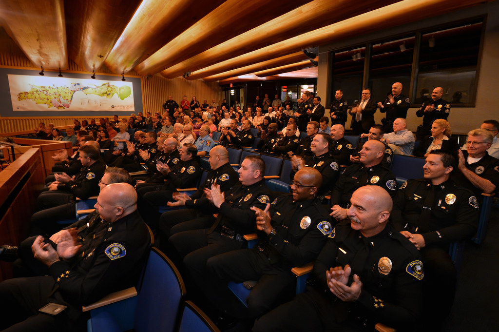 Police from Anaheim, as well as many other cities, attend a swearing in ceremony for Dan Cahill, Anaheim’s new deputy chief. Photo by Steven Georges/Behind the Badge OC