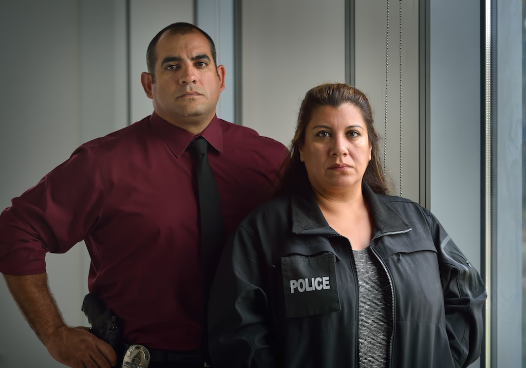 Westminster PD detectives Rafaelo Papale, left, and Adriana Villezcas talk about their work with domestic violence and their victims in Westminster. Photo by Steven Georges/Behind the Badge OC