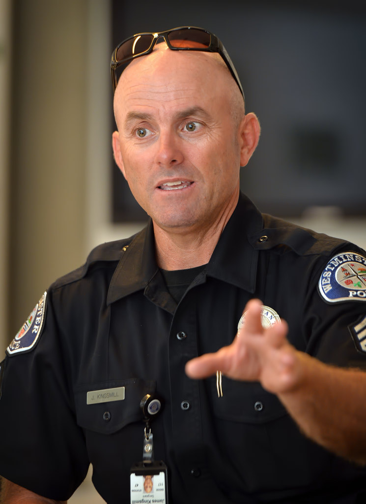 Westminster PD Sgt. James Kingsmill talks about the civic center and police plans of coordination in the event of an earthquake or other disaster. Photo by Steven Georges/Behind the Badge OC
