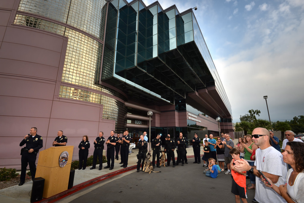 Police K-9 supporters gather in front of the Anaheim PD East Sub Station for the unveiling of the cities new Police Service Dog Memorial. Photo by Steven Georges/Behind the Badge OC