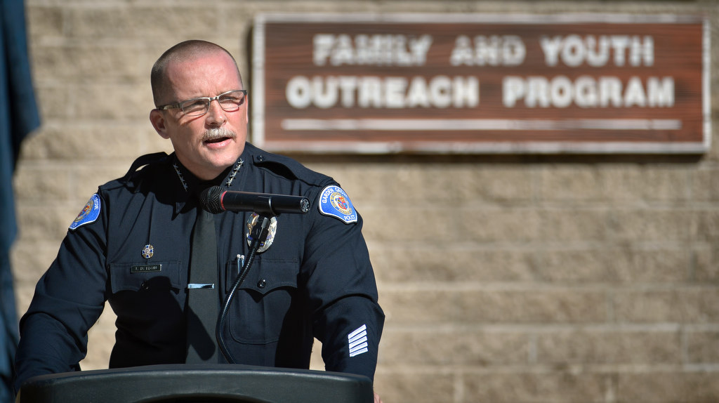 Garden Grove Police Chief Todd Elgin gives the opening remarks during the dedication for the naming ceremony of the Garden Grove PD Bruce Beauchamp Juvenile Justice Center. Photo by Steven Georges/Behind the Badge OC