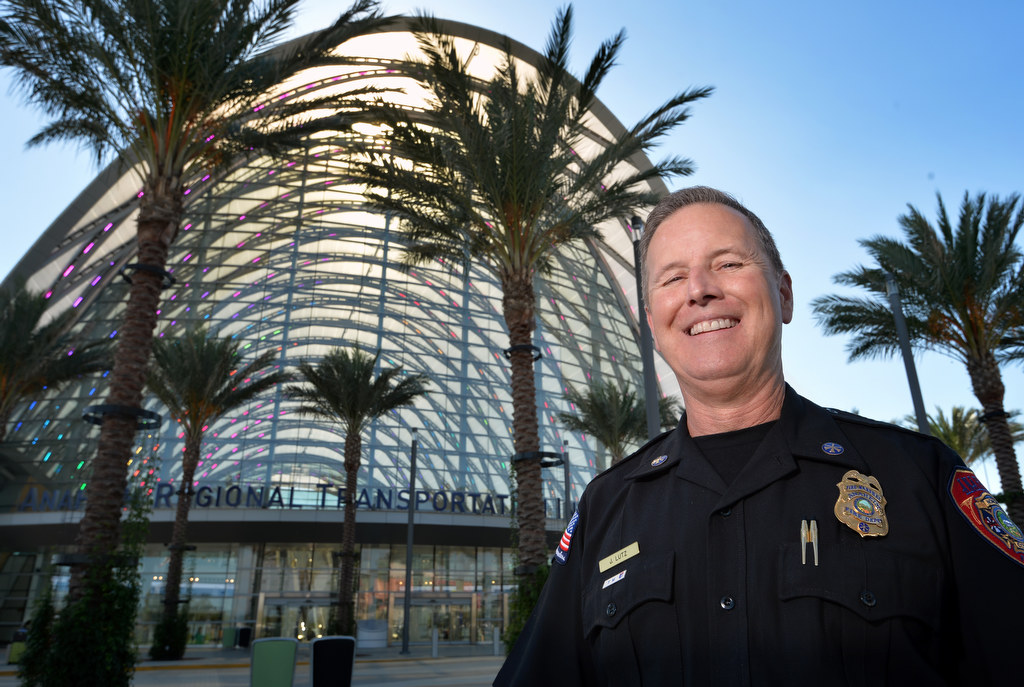 Anaheim Fire Marshal Jeff Lutz with the ARTIC Station, (Anaheim Regional Transportation Intermodal Center) one of the new buildings they are responsible for the fire safety. Photo by Steven Georges/Behind the Badge OC
