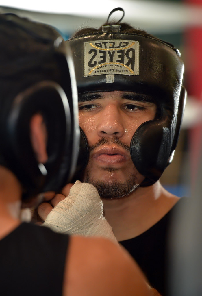 Jorge Navarro, 21, before a sparring session at the Anaheim Boxing Club. Photo by Steven Georges/Behind the Badge OC