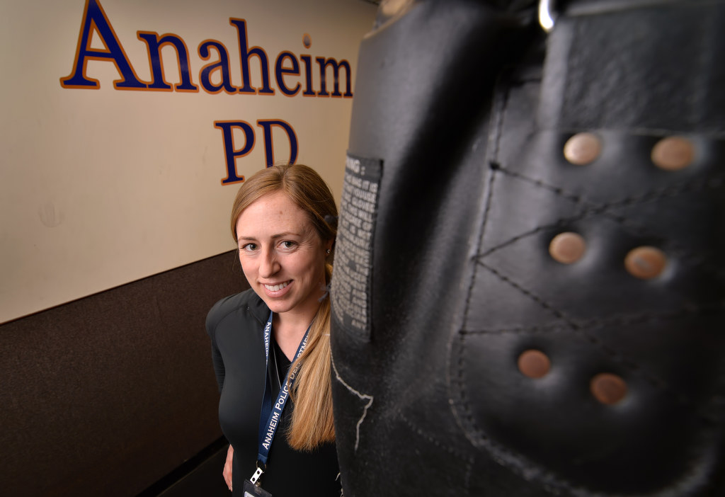 Kari Troop, senior wellness manager for the Anaheim PD in one of the workout rooms at police headquarters. Photo by Steven Georges/Behind the Badge OC