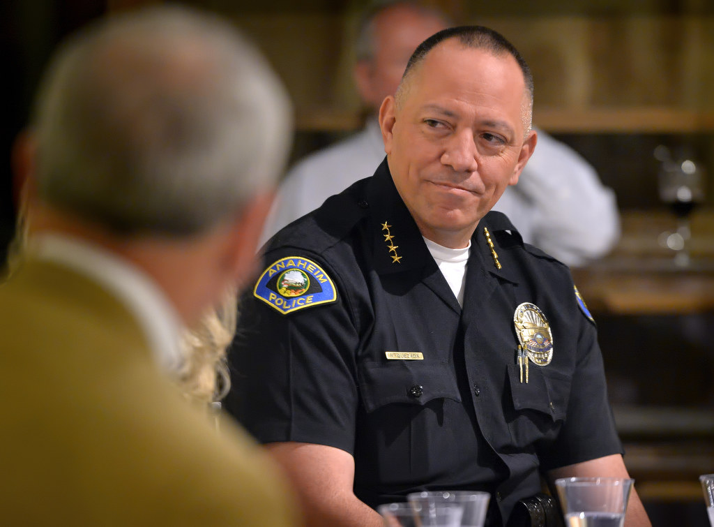 Anaheim Police Chief Raul Quezada participates in a panel discussion on domestic violence at the opening of the Voices exhibit at the Randy Higbee Gallery in Costa Mesa. Photo by Steven Georges/Behind the Badge OC