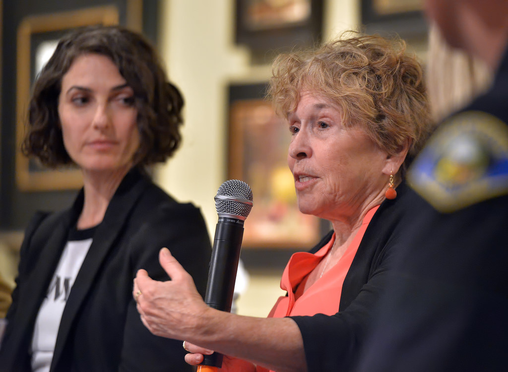 Vivian Clecak, founder of Human Options, participates in a panel discussion of domestic violence at the opening of the Voices exhibit at the Randy Higbee Gallery in Costa Mesa. Photo by Steven Georges/Behind the Badge OC