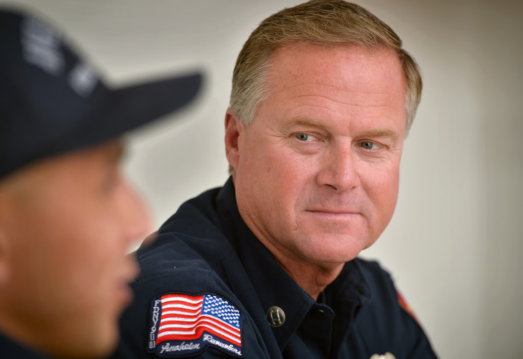 Anaheim Fire & Rescue Captain John Strickland talks about the upcoming 25th Annual Scott Firefighter Stairclimb in Seattle. Photo by Steven Georges/Behind the Badge OC