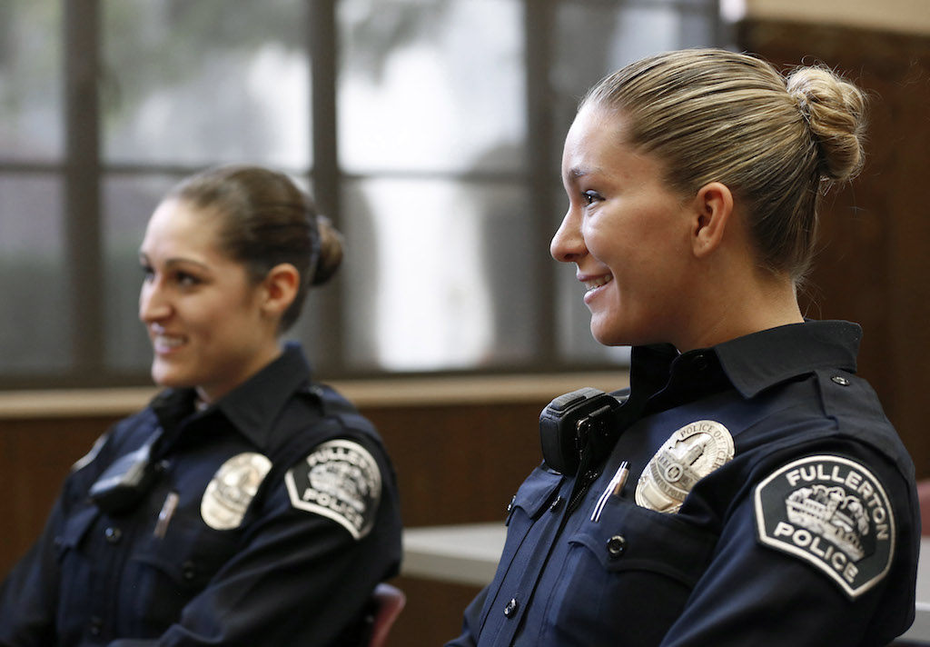 Tori Thayer and Danielle Riedl are new recruits for the Fullerton Police Department. Photo by Christine Cotter