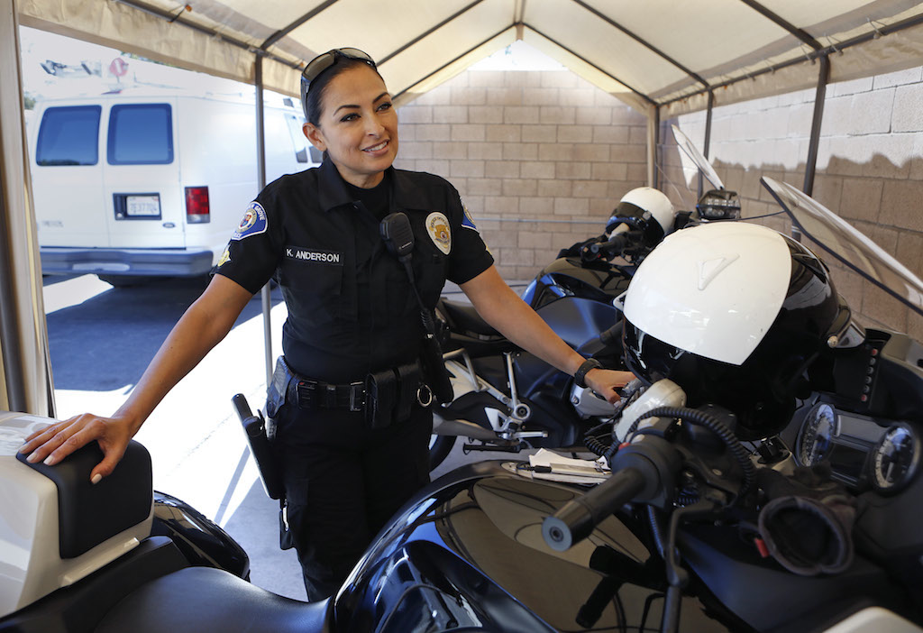 Garden Grove Police Department's Katherine Anderson is in her third tour of duty with motorcycle unit.  Photo by Christine Cotter