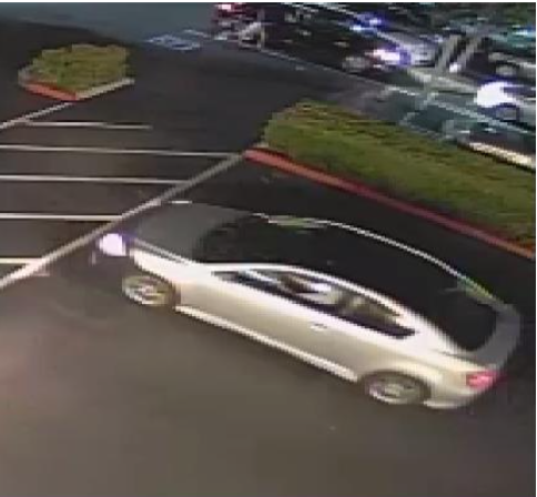 A man suspected of trying to sexually assault a woman was caught on surveillance tape driving this two-door silver Scion. Photo courtesy Tustin PD. 