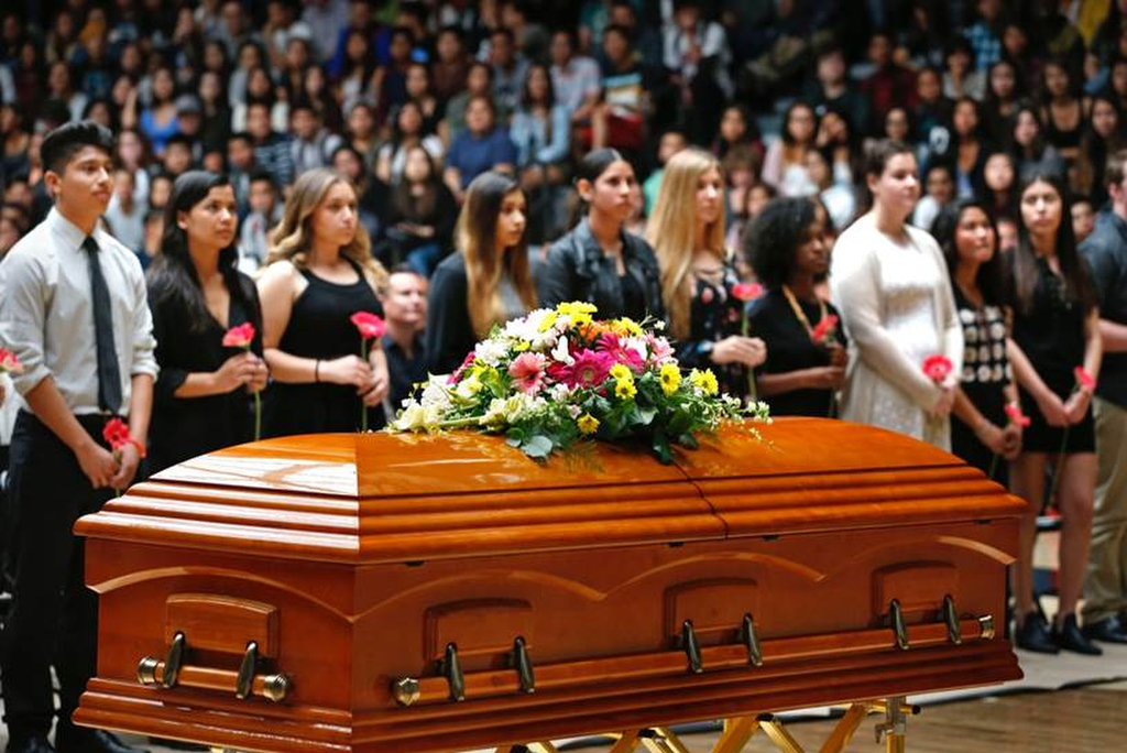 A staged funeral is part of the second-day assembly in the Every 15 Minutes program. The realistic two-day event showcases the dangers and consequences of drinking and driving. Photo by Christine Cotter/Behind the Badge OC. 