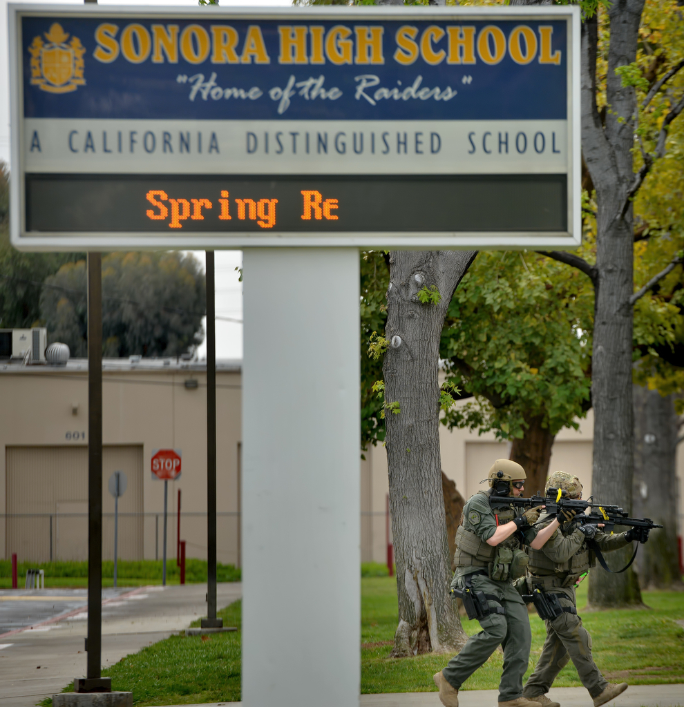 North County SWAT officers conduct a drill at Sonora High School in La Habra. Photo by Steven Georges/Behind the Badge OC