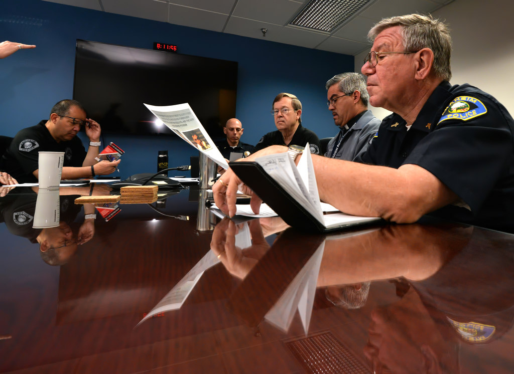 Anaheim Police Chaplains gather at police headquarters to discuss issues and exchange ideas on how best to deal with citizens who are undergoing a tragic moment in their life. Photo by Steven Georges/Behind the Badge OC
