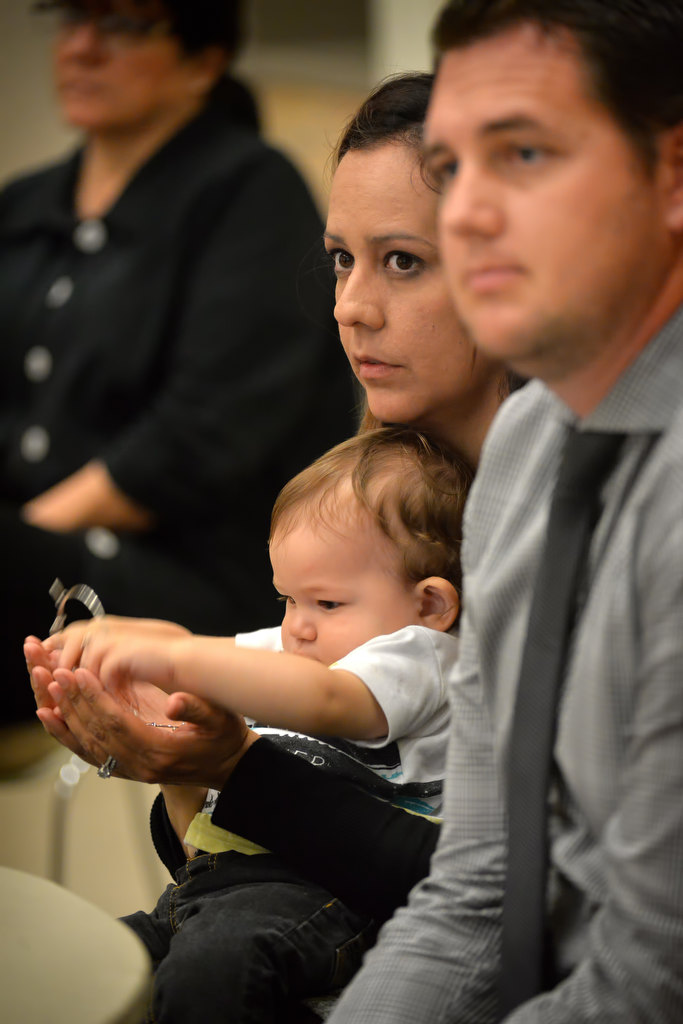 A family with a very cute kid (you have the names) during an Active Intruder Awareness Training session for the public at the Fullerton Community Center. Photo by Steven Georges/Behind the Badge OC