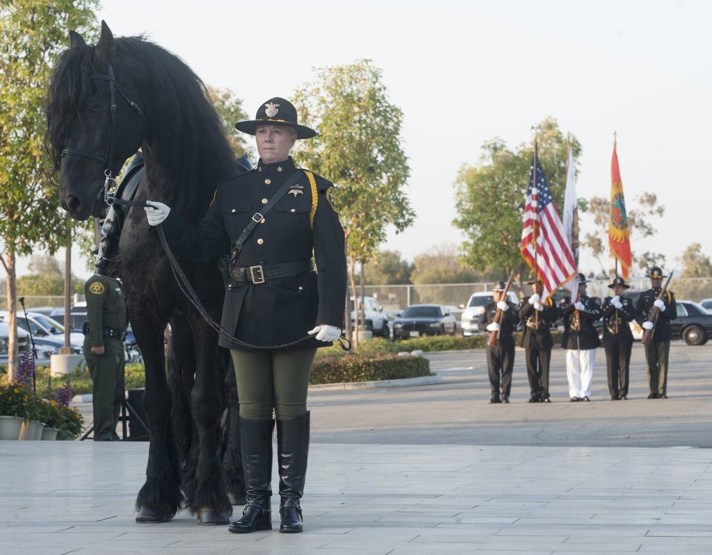 The Riderless Horse proceeds through the 2016 Orange County Peace Officers' Memorial Ceremony and Candlelight Vigil held at the OCSD Regional Training Facility.