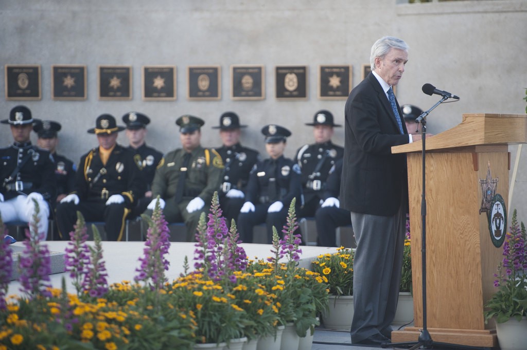 Legal Council Joseph D. Carruth makes the Sheriff's Advisory Council Address during the 2016 Orange County Peace Officers' Memorial Ceremony and Candlelight Vigil held at the OCSD Regional Training Facility.