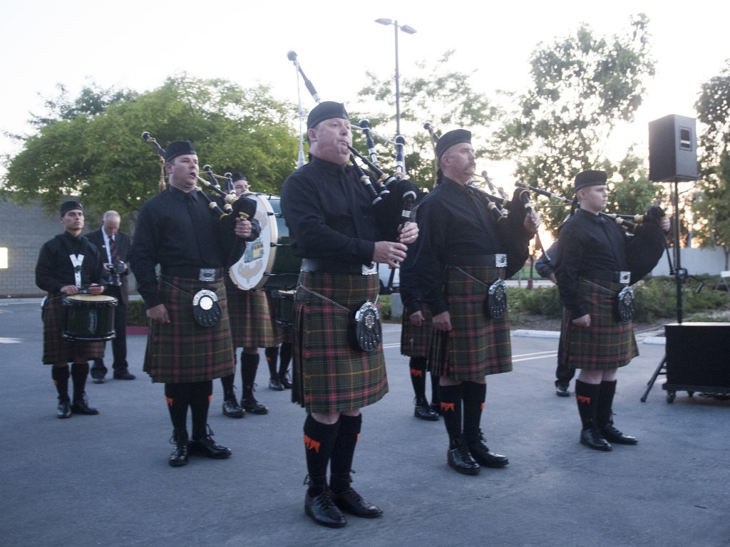 The AOCDS Pipe Band plays "Amazing Grace" during the 2016 Orange County Peace Officers' Memorial Ceremony and Candlelight Vigil held at the OCSD Regional Training Facility.