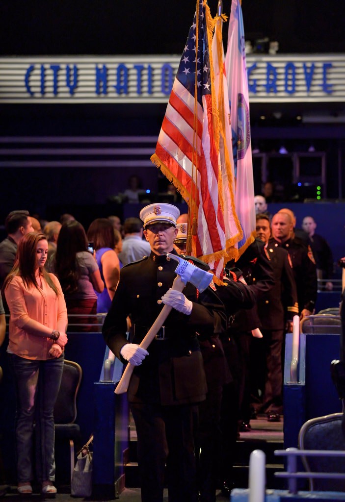 Anaheim Fire & Rescue's Honor Guard enter the room at the start of AF&R’s Promotion & Graduation Ceremony. Photo by Steven Georges/Behind the Badge OC