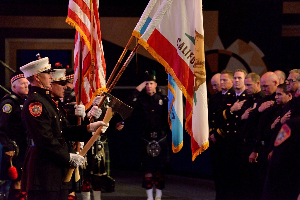 Anaheim Fire & Rescue’s Honor Guard post the colors at the start of AF&R’s Promotion & Graduation Ceremony. Photo by Steven Georges/Behind the Badge OC